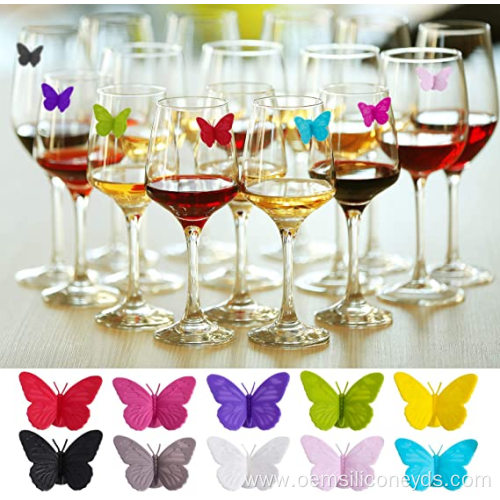 Food Grade Silicone Wine Glass Markers Wine Glass Markers Butterfly Tags with Magnetic Silicone Supplier